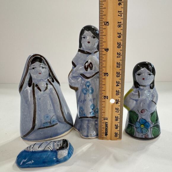 Tonala Mexican Pottery Nativity Blue 4 Piece Set Christmas Holy Family - Picture 13 of 13